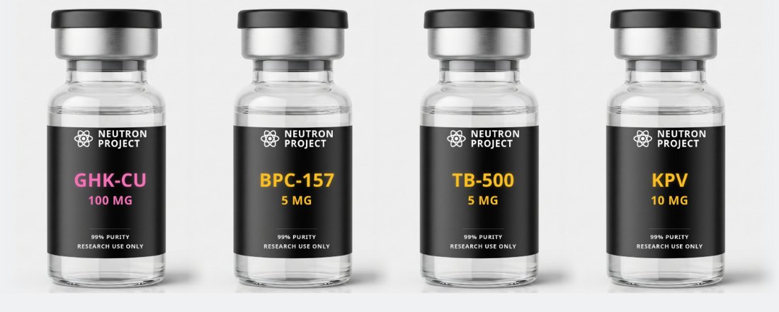 Klow Stack: GHK-CU + BPC-157 + TB-500 + KPV vials from Neutron Project